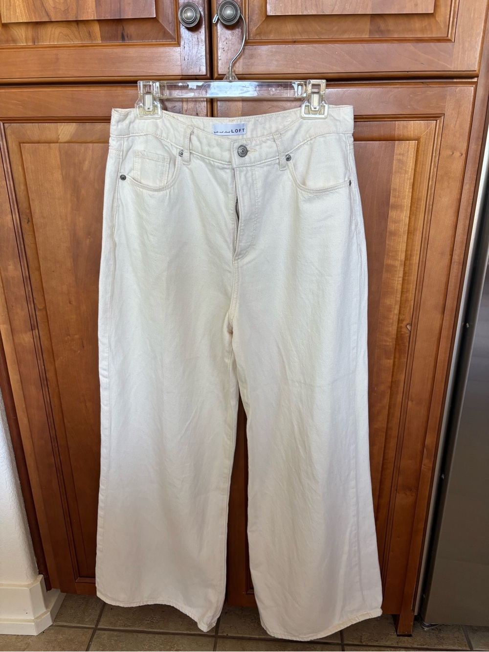 LOFT Cream Wide-Leg High-Rise Jeans